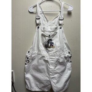 VTG 90s Disney Store Mickey Mouse Pluto White Shortail Overalls Denim Unisex XL